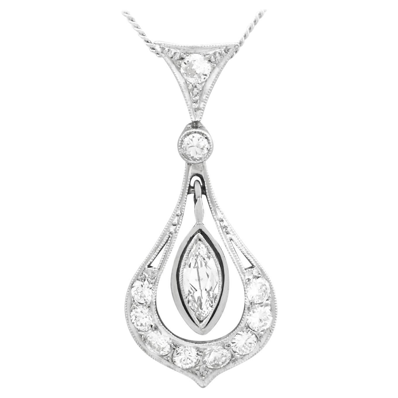 Antique 1930s Diamond and Platinum Pendant For Sale