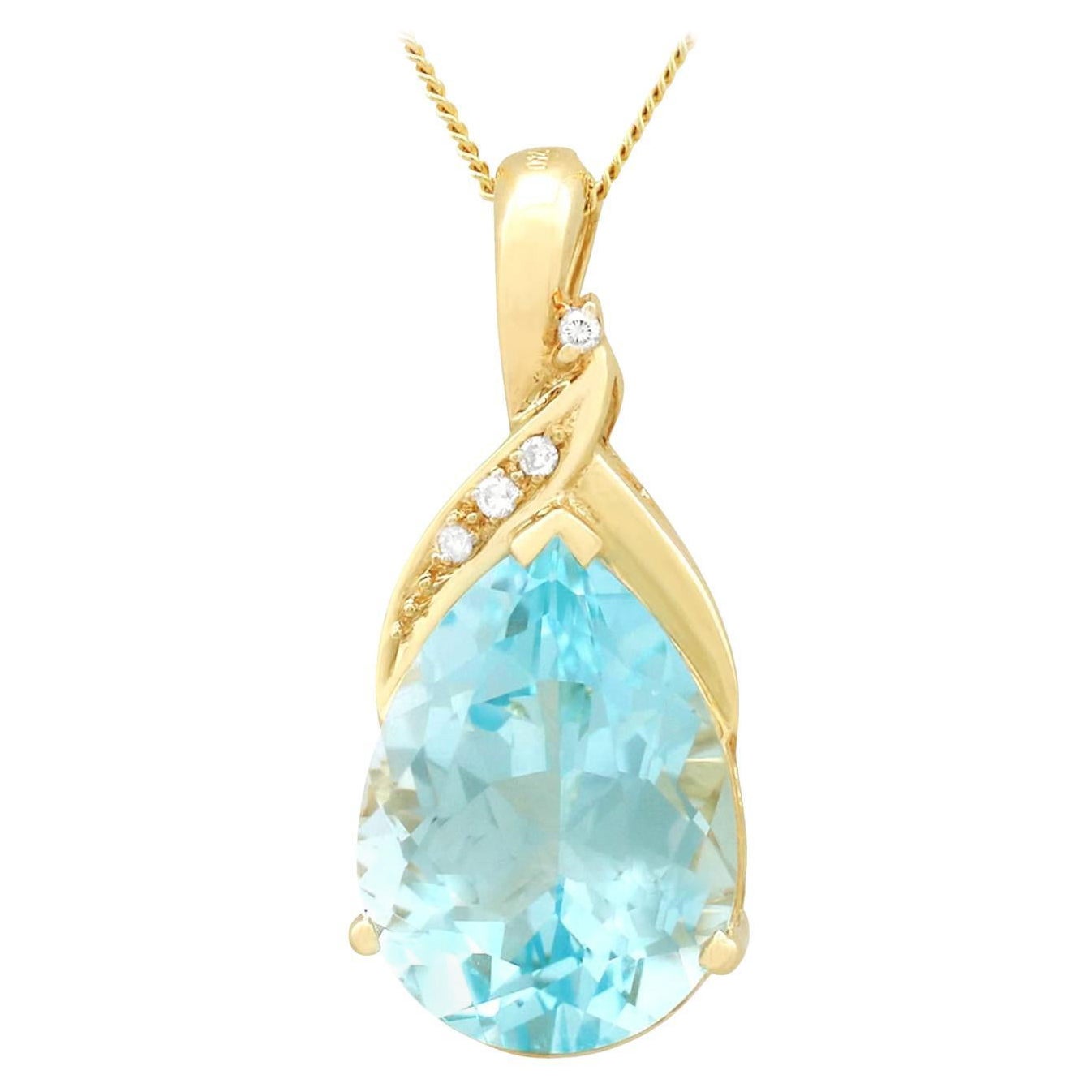 Vintage 11.98 Carat Topaz and Diamond Yellow Gold Pendant For Sale