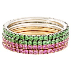 Green Garnet and Pink Sapphire Gold Band Rings
