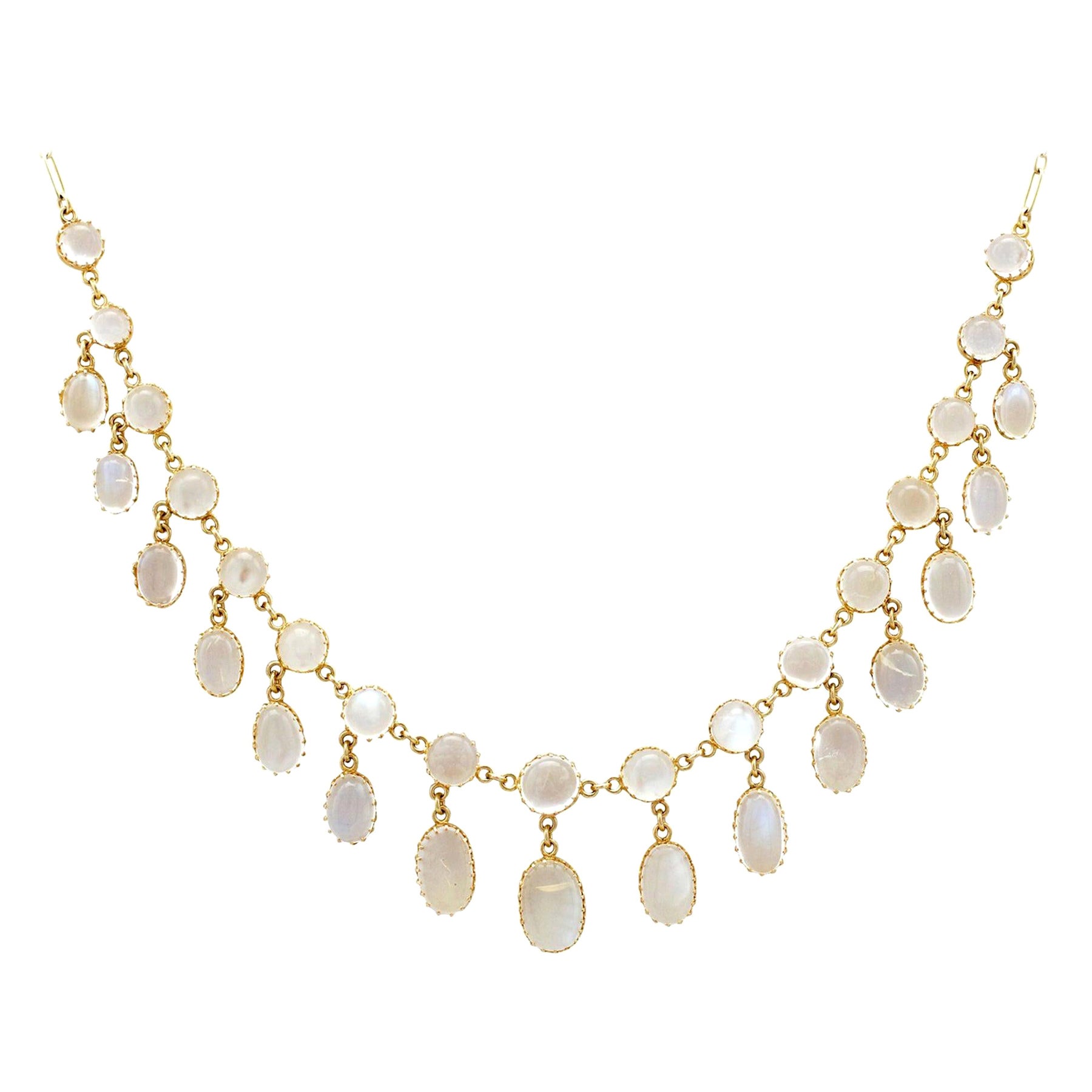 Antique 1900s 42.20 Carat Moonstone and Yellow Gold Necklace
