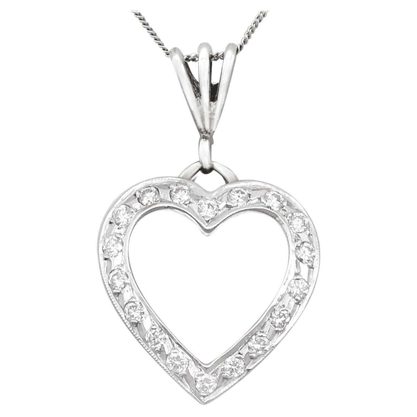 Vintage Diamond and White Gold Heart Pendant For Sale at 1stDibs