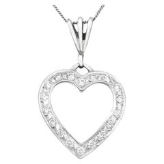 Vintage Italian 1960s Diamond and White Gold Heart Pendant/Necklace