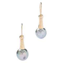 Boucles d'oreilles or jaune 18K perle noire