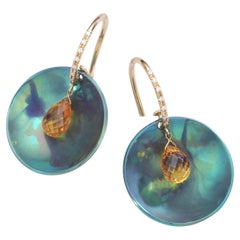 Topaz Briolette Diamond on Gold 18 Karat Earrings
