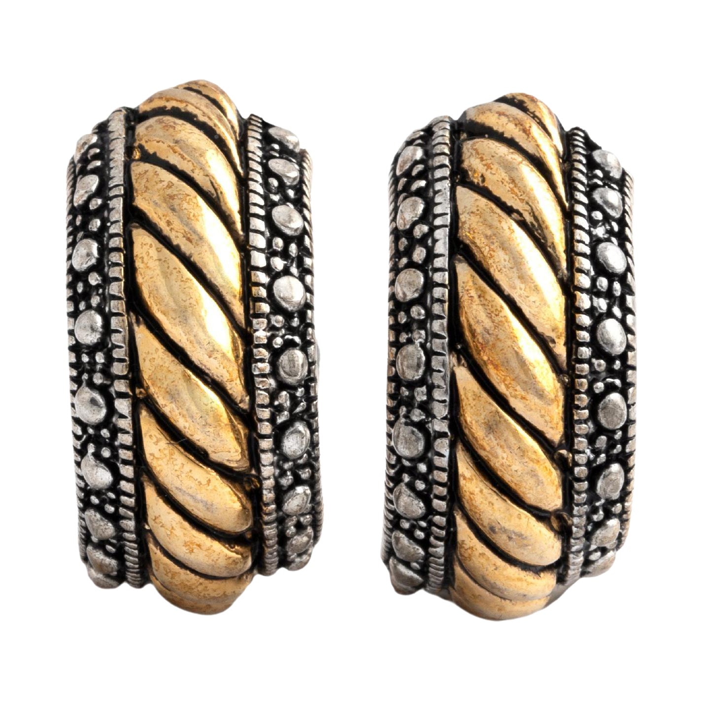 Yellow White Gold and Silver Earclips