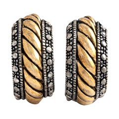 Yellow White Gold and Silver Earclips