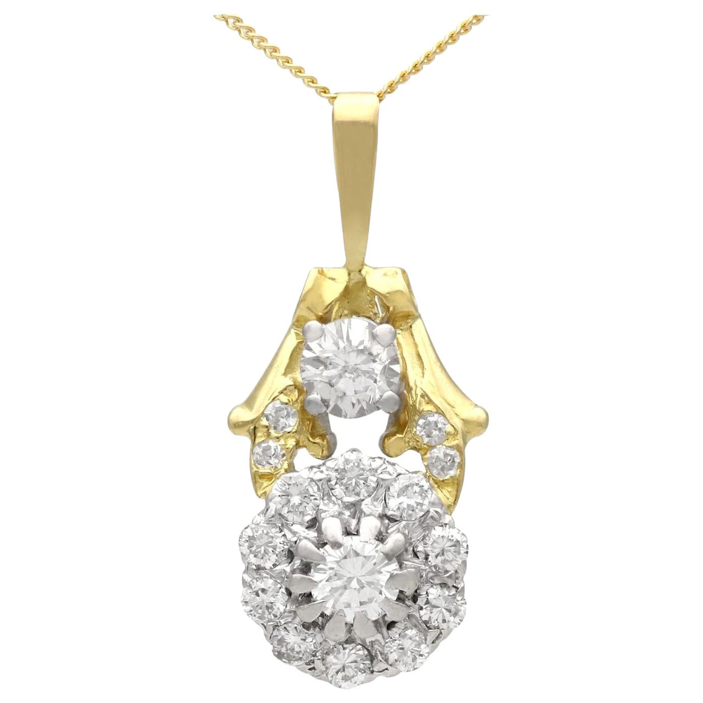 Diamond and Yellow Gold Cluster Pendant For Sale