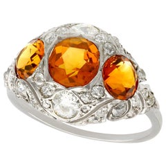 Antique 1910s 2.55 Carat Citrine and Diamond Gold Cocktail Ring