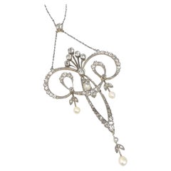 Art Nouveau Platinum Gold and Diamond Large Pendant Necklace