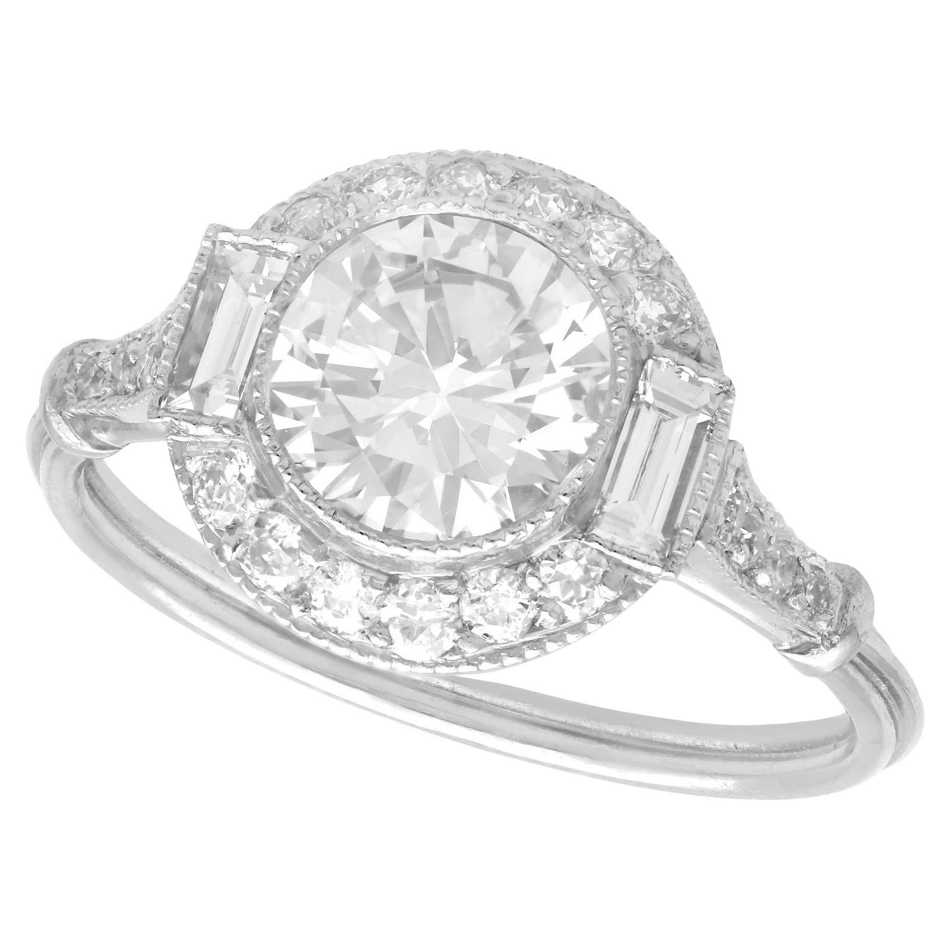 1.82 Carat Diamond and Platinum Halo Engagement Ring For Sale