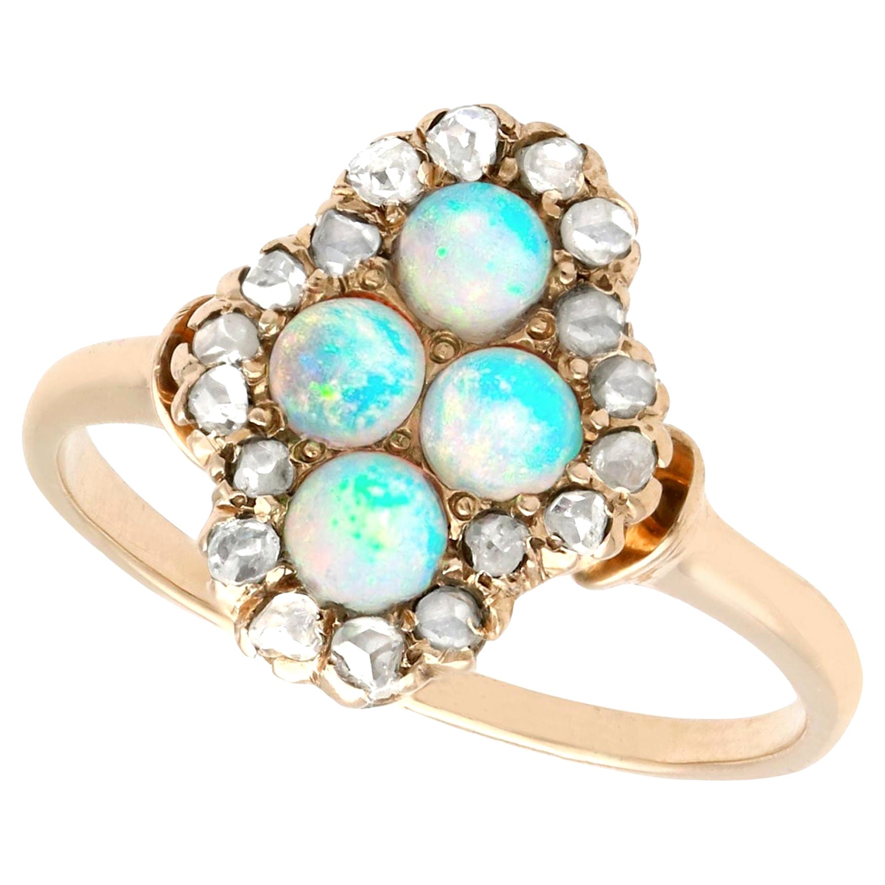 Edwardian Quatrefoil White Opal and Diamond Yellow Gold Cocktail Ring For Sale