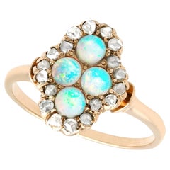 Antique Edwardian Quatrefoil White Opal and Diamond Yellow Gold Cocktail Ring
