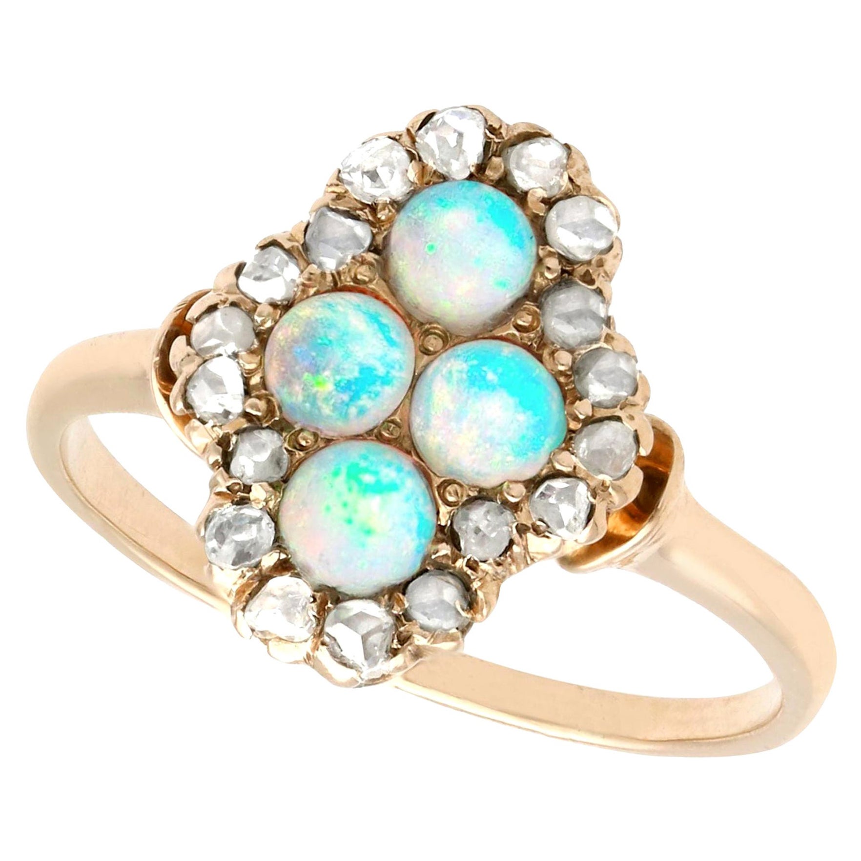 Edwardian Quatrefoil White Opal and Diamond Yellow Gold Cocktail Ring