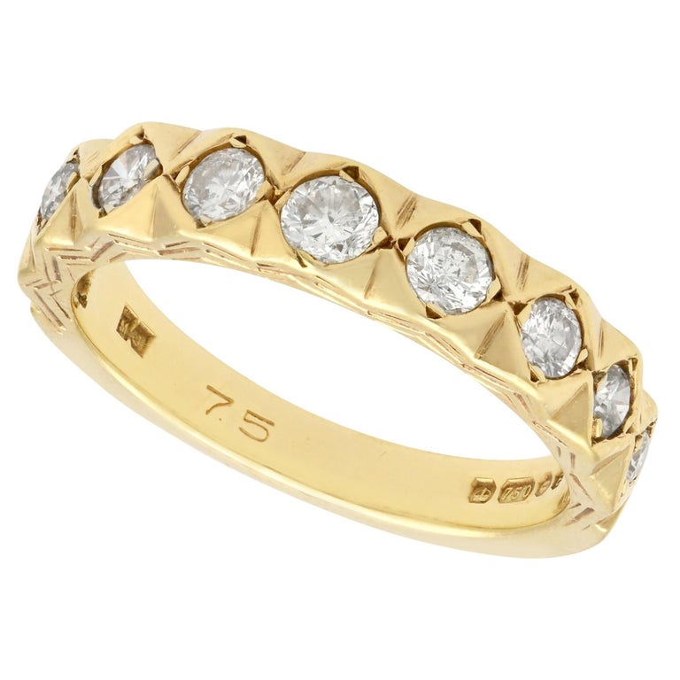 Diamond Yellow Gold Half Eternity Engagement Ring For Sale at 1stDibs