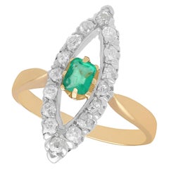 1890s Antique Emerald Diamond Gold Cocktail Ring