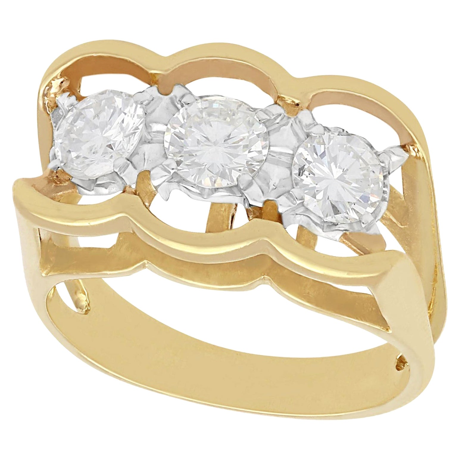 1990s Diamond Yellow Gold Three-Stone Cocktail Ring