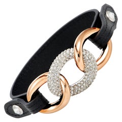 Swarovski Bound Crystal Pave Oval Link Chain and Leather Bracelet