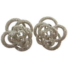 Rose Motif Diamond Gold Earrings with 3 Dimensional Lever Backs