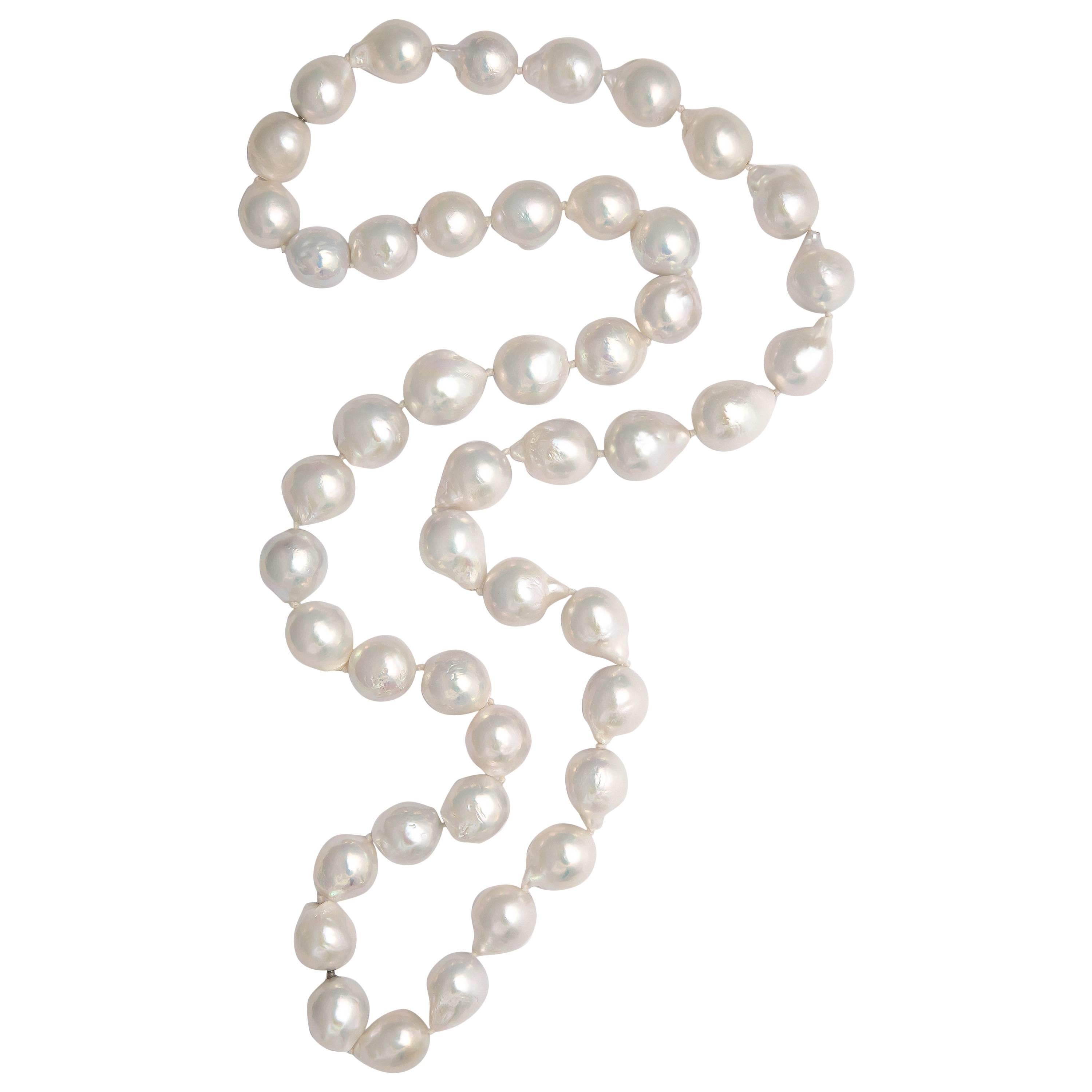 Two Strands of White Freshwater Baroque Pearls For Sale