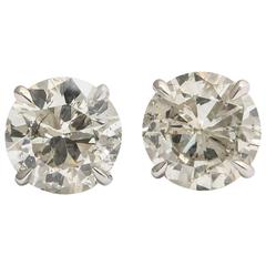 4.01 Carats Brilliant Diamond Gold Stud Earrings