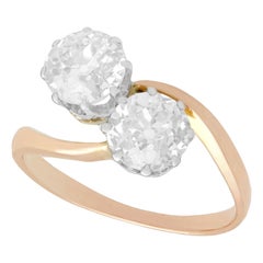 Antique 1910s 1.57 Carat Diamond and Rose Gold Twist Ring