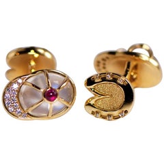 Friedrich Moonstone Ruby Diamond Golden Cufflink