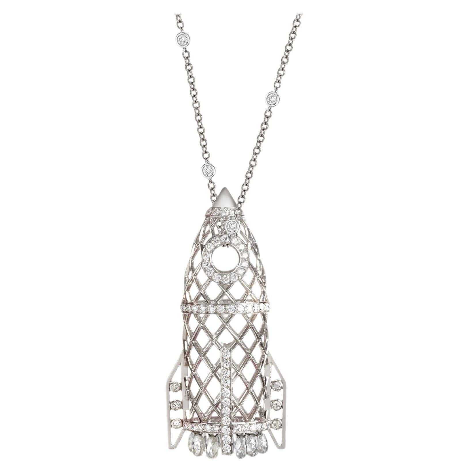 Sybarite Jewellery Rocket Pendant Necklace 3.09 Carat Diamond 18 Karat Gold