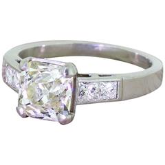 1.69 Carat Square Old Cut Diamond Platinum Engagement Ring