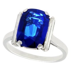 1940s 2.99 Carat Sapphire and Diamond White Gold Cocktail Ring