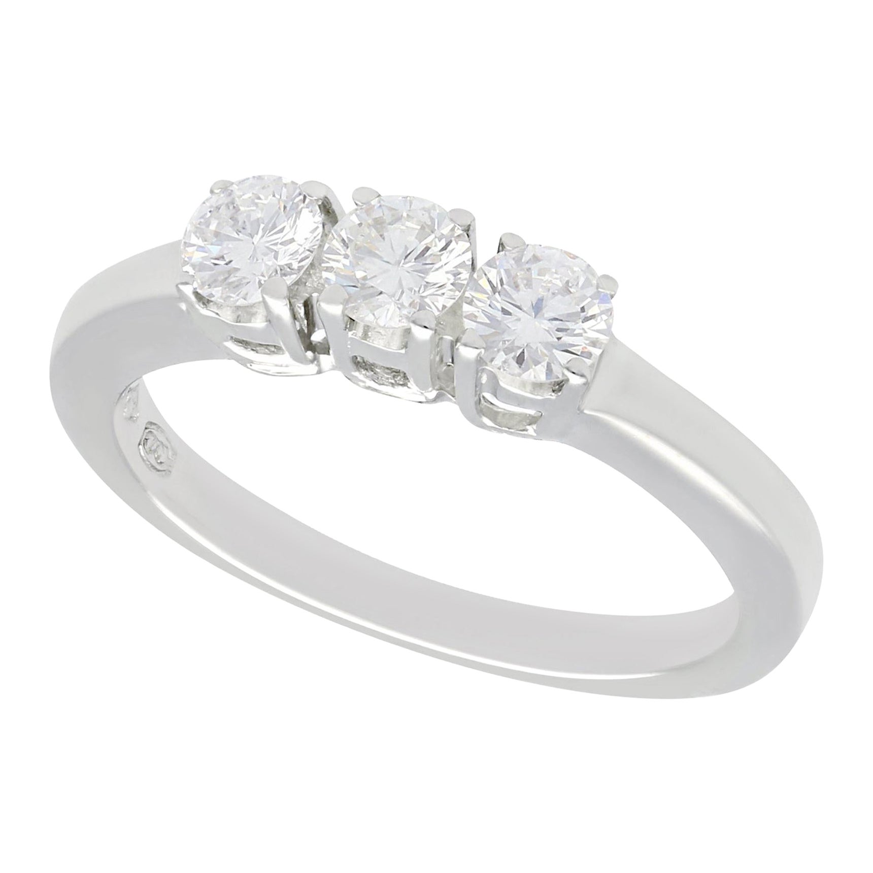 Vintage Diamond and White Gold Trilogy Three Stone Engagement Ring