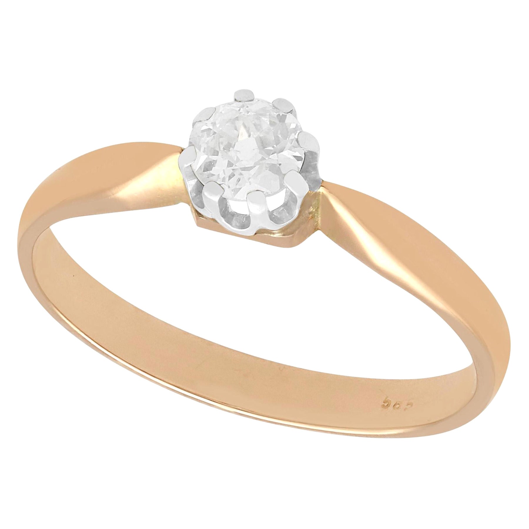 1910s Diamond and Rose Gold Solitaire Ring For Sale