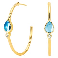 Syna Yellow Gold Blue Topaz Mogul Hoops