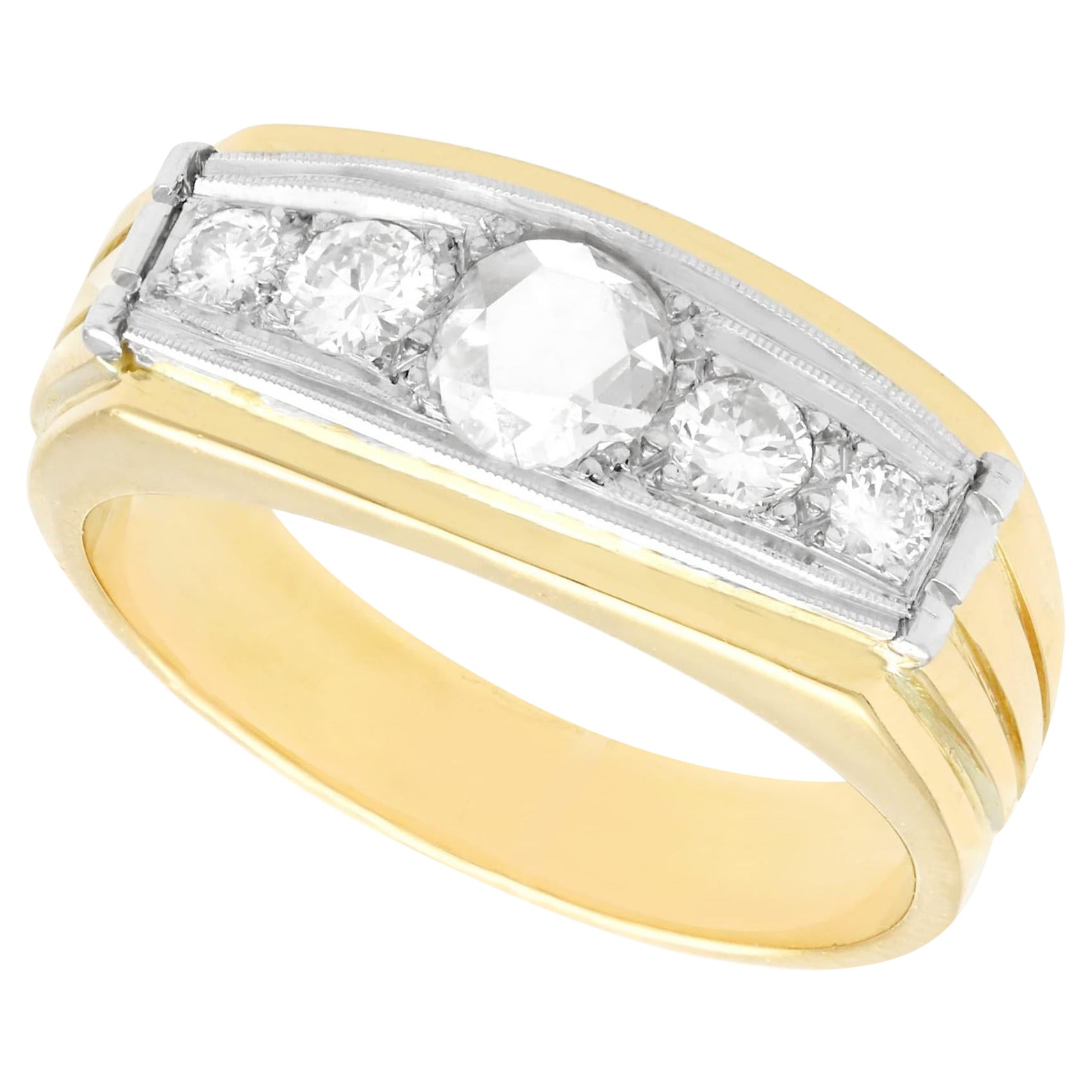 Anillo de cóctel de oro blanco con diamantes y oro amarillo de los años 50