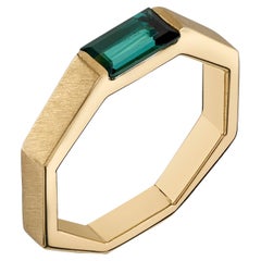 Tourmaline Baguette Solitaire Octagonal Ring 18k Yellow Gold Band