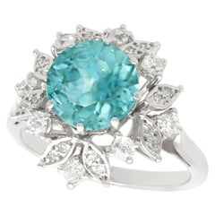 Retro 1960s 3.84 Carat High Zircon and Diamond White Gold Cocktail Ring