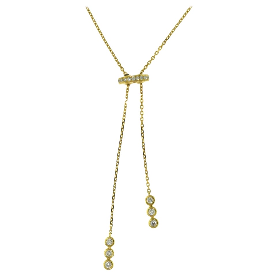 Modern Artisan Yellow Gold Lariat Chain Diamond Ball Pendant Necklace