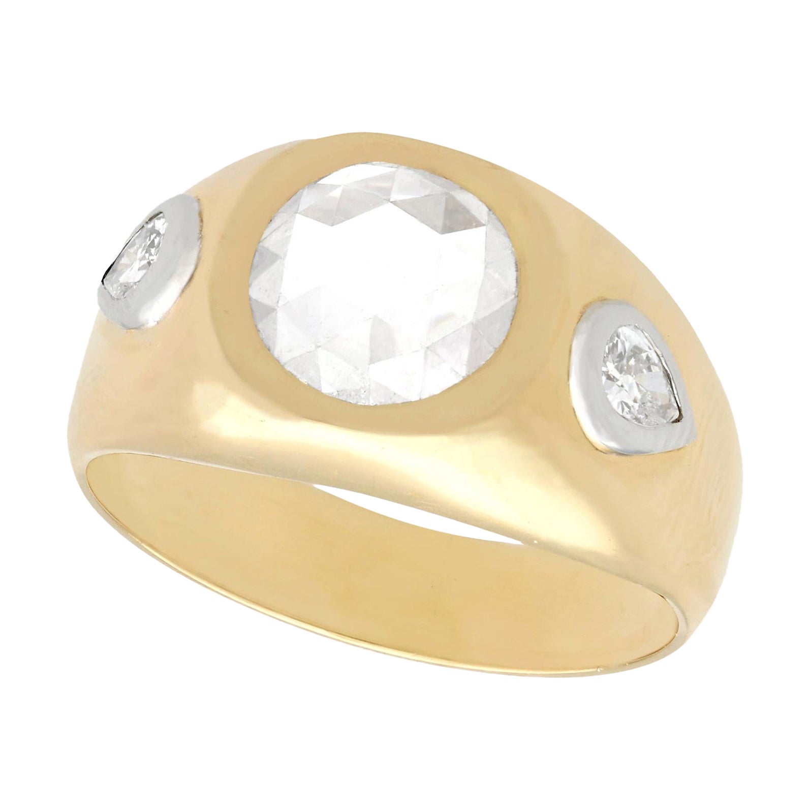 1950s French 1.45 Carat Diamond and Yellow Gold Cocktail Ring