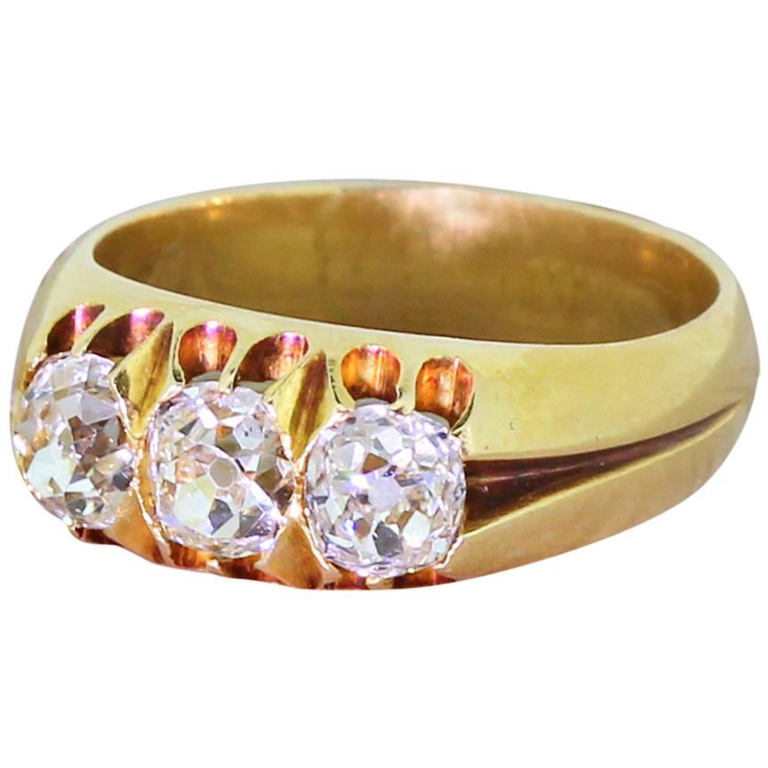 Victorian 1.50 Carat Old Cut Diamond Gold Trilogy Ring For Sale