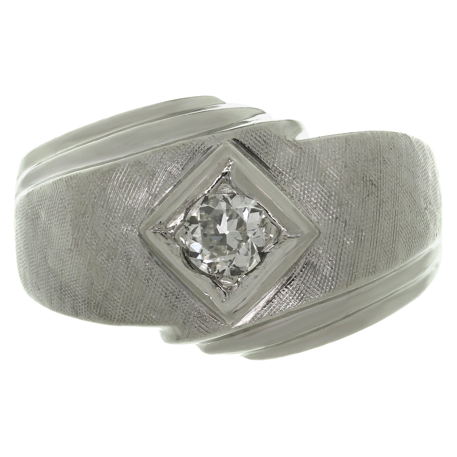 Hand Engraved Men’s Diamond Gold Ring at 1stDibs
