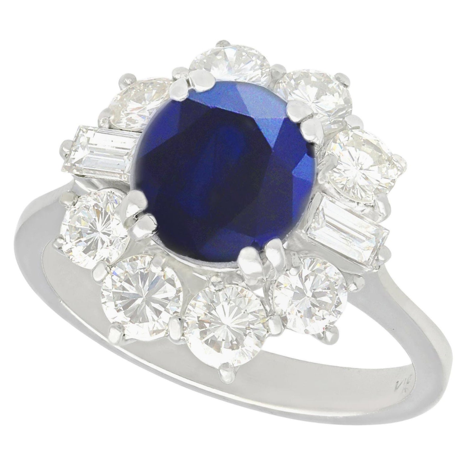 1980s 2.46 Carat Sapphire and 1.50 Carat Diamond White Gold Engagement Ring For Sale