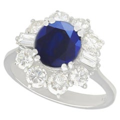 Vintage 1980s 2.46 Carat Sapphire and 1.50 Carat Diamond White Gold Engagement Ring