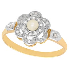 1910s Seed Pearl Diamond Yellow Gold Cluster Ring