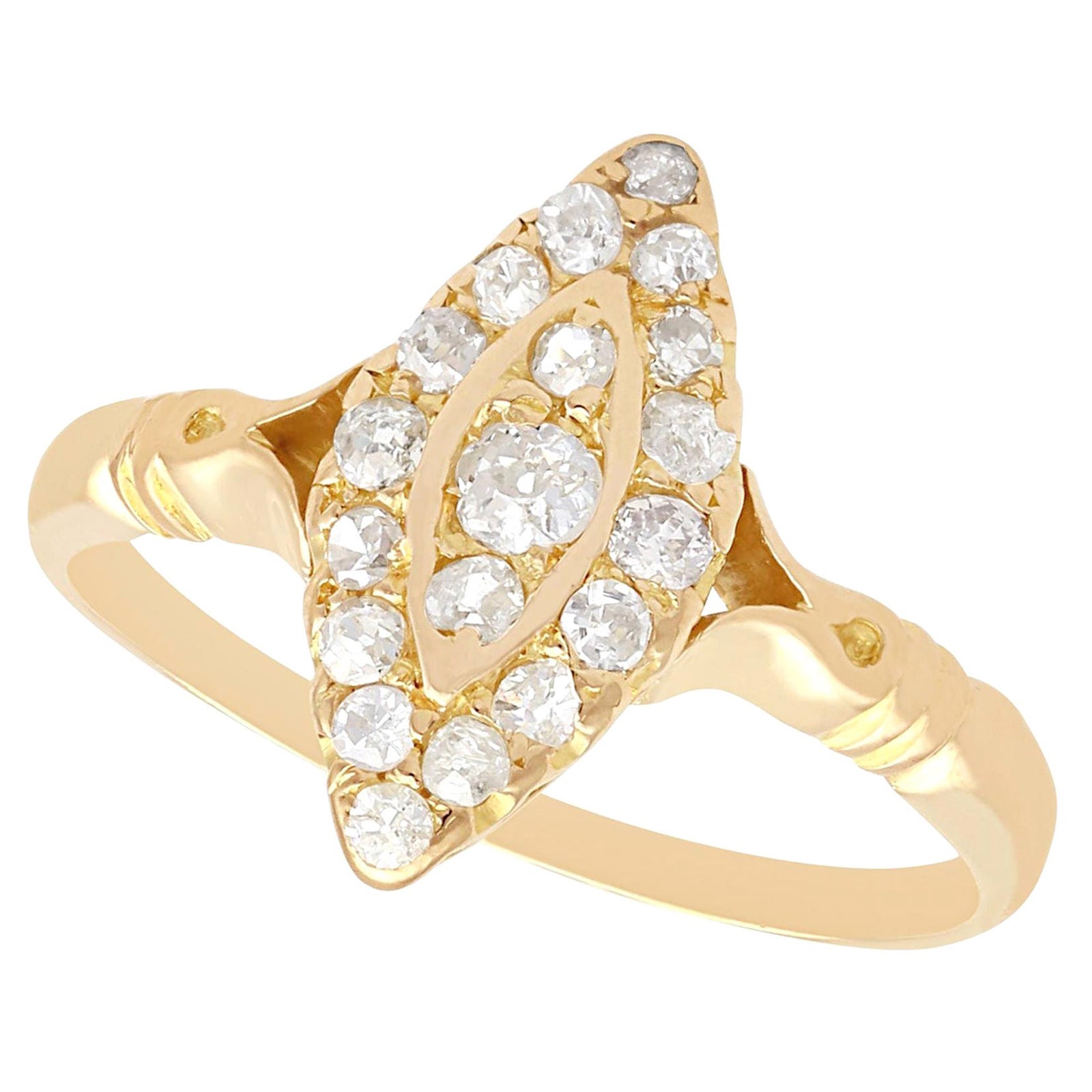 1910s Diamond and Yellow Gold Marquise Ring For Sale