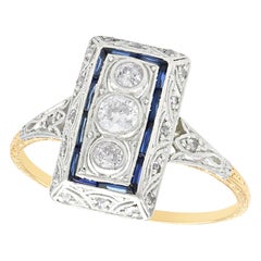 1920s, Diamond and Sapphire Yellow Gold Art Deco Cocktail Ring