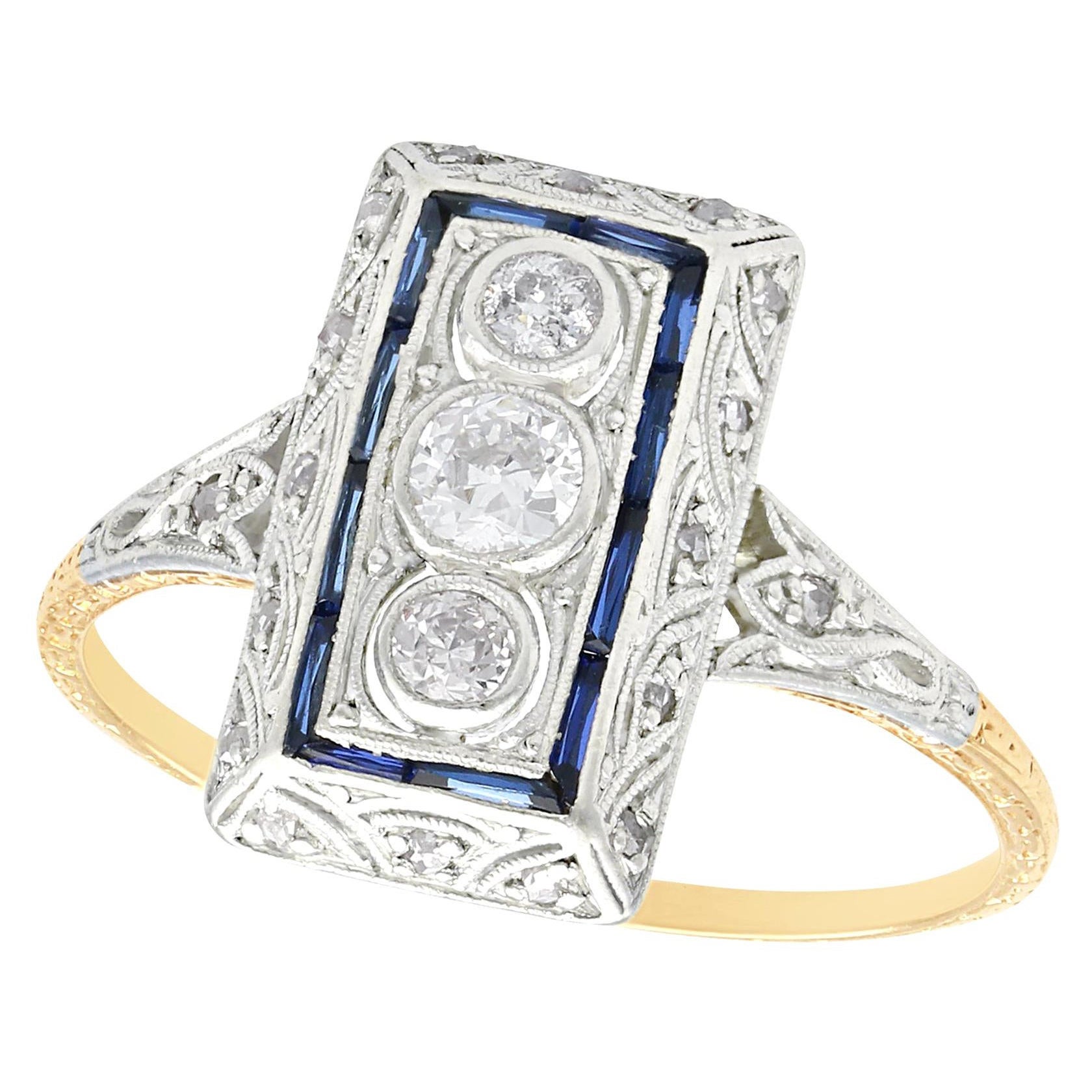 1920s Diamond and Sapphire Yellow Gold Art Deco Cocktail Ring