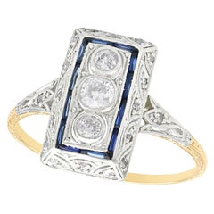 1920s Diamond and Sapphire Yellow Gold Art Deco Cocktail Ring