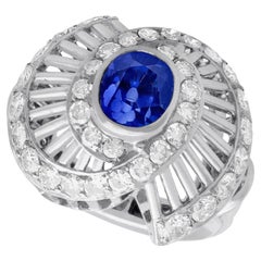 1950s 2.82 Carat Ceylon Sapphire and 1.95 Carat Diamond Platinum Dress Ring