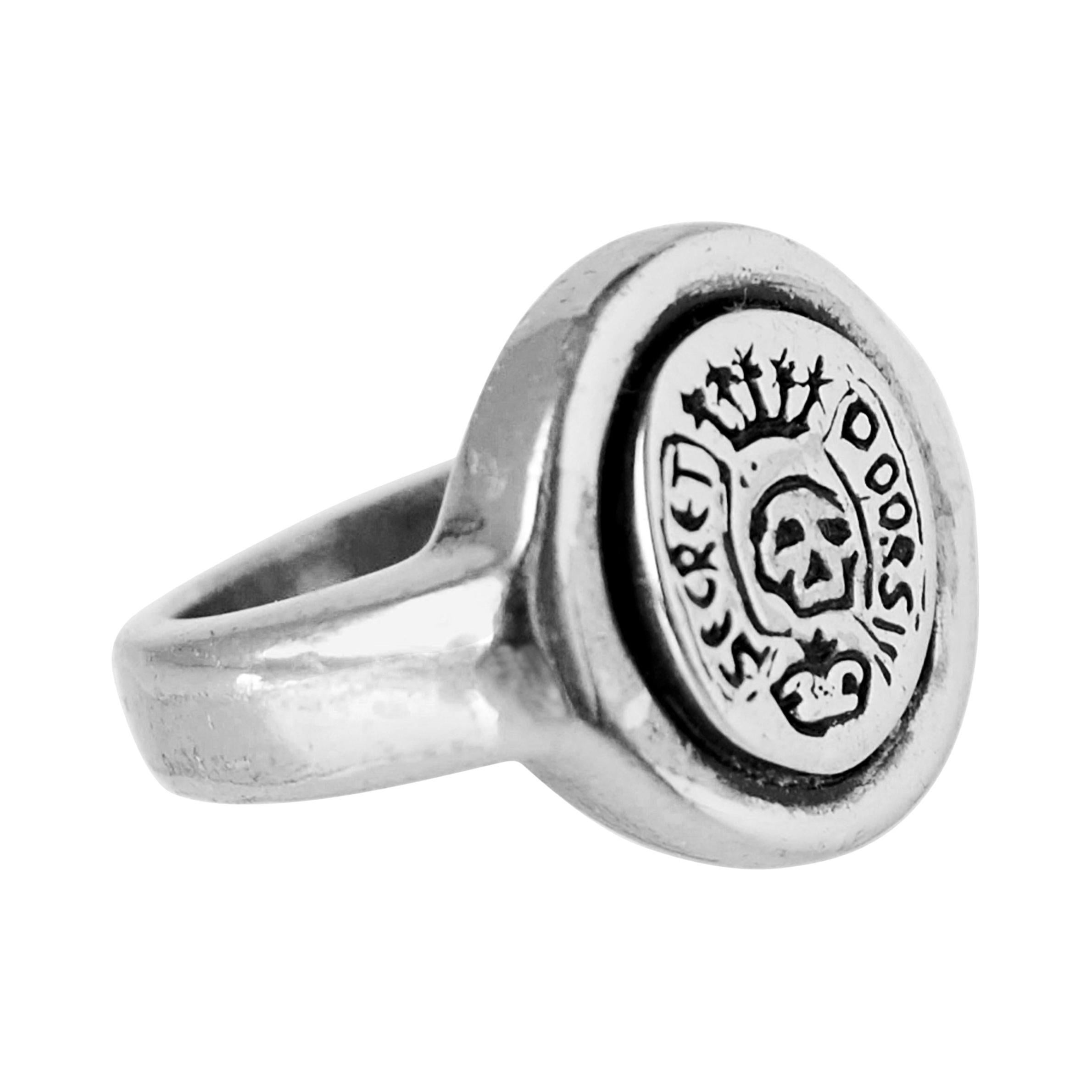 Crest Signet Skull Ring Silver Memento Mori Style J Dauphin