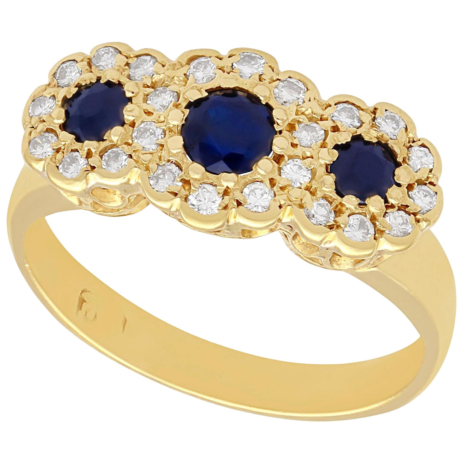 1980s Sapphire and Diamond Yellow Gold Cocktail Ring For Sale
