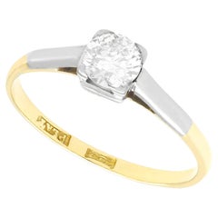 Anillo de compromiso solitario 1930 de diamantes y oro amarillo engastado en platino